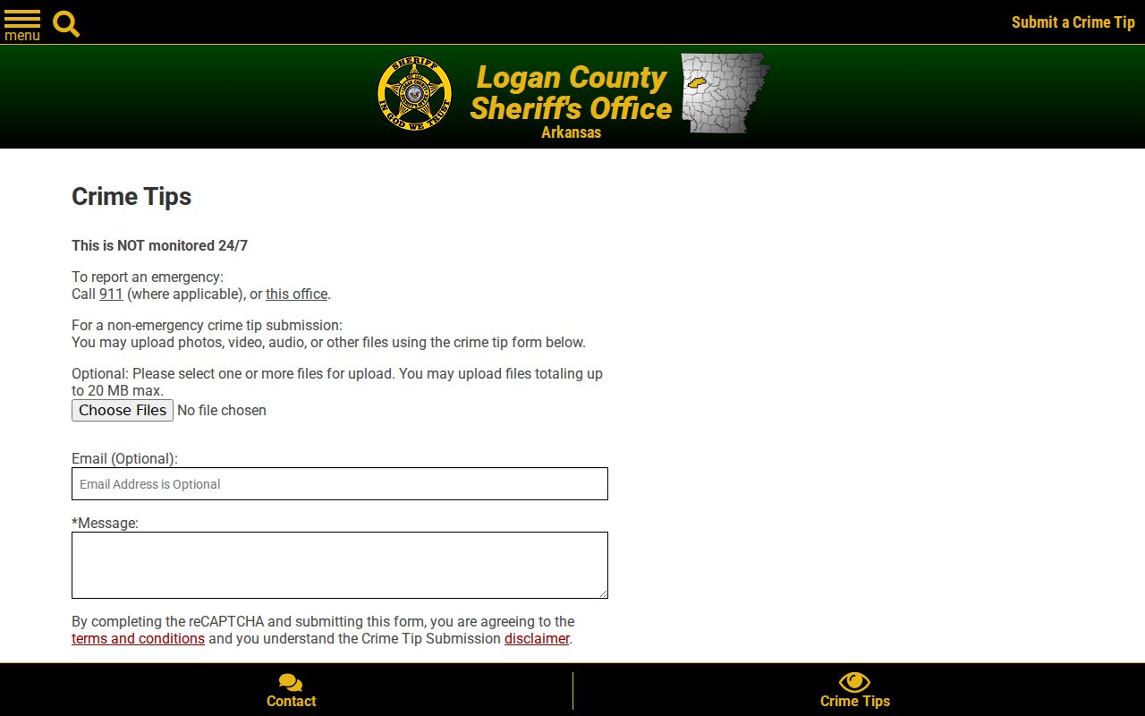 Logan County arrest information crime tip form