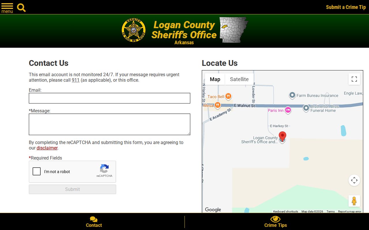 Logan County arrest records sheriff contact page