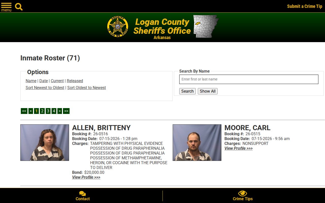 Logan County arrest search current jail roster
