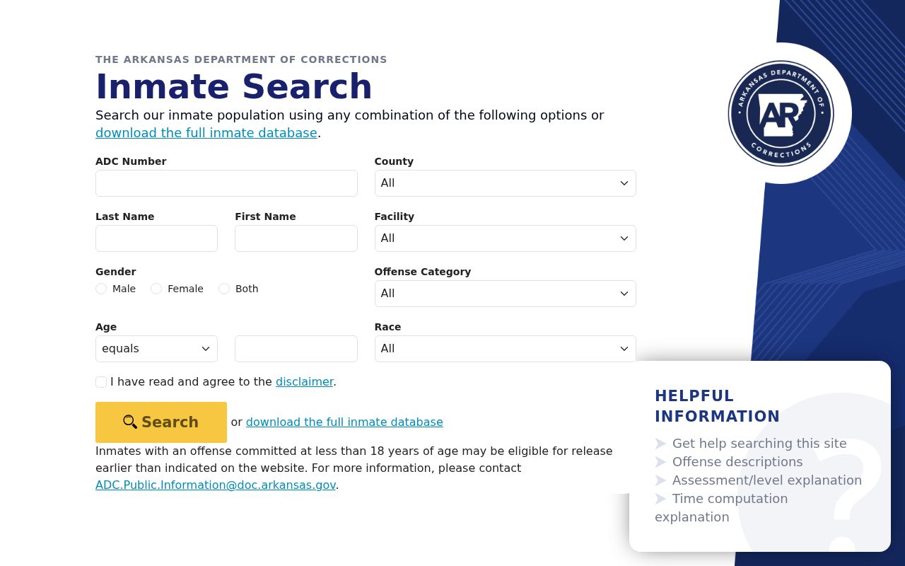 Logan County criminal records Arkansas DOC inmate search